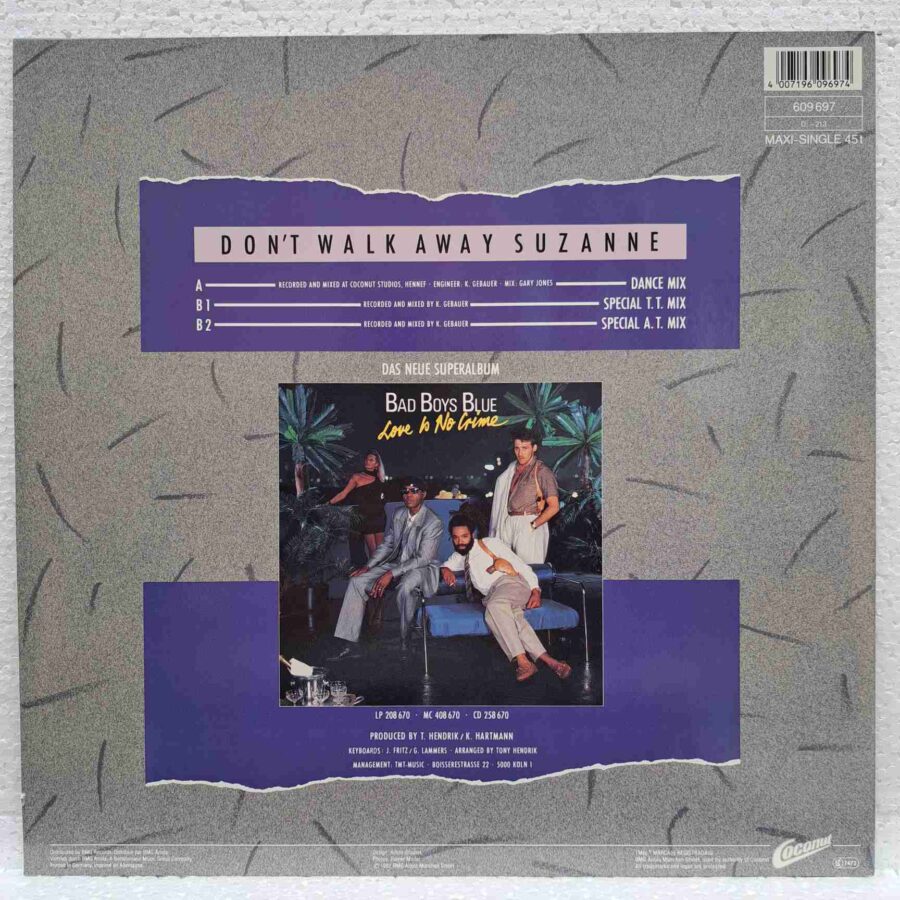 Bad Boys Blue – Don't Walk Away Suzanne (3) Bad Boys Blue – Don't Walk Away Suzanne - Disc VINIL MAXI 45 RPM EX