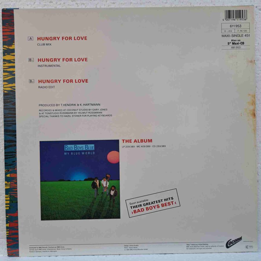 Bad Boys Blue – Hungry For Love (3) Bad Boys Blue – Hungry For Love - Disc VINIL MAXI 45 RPM EX
