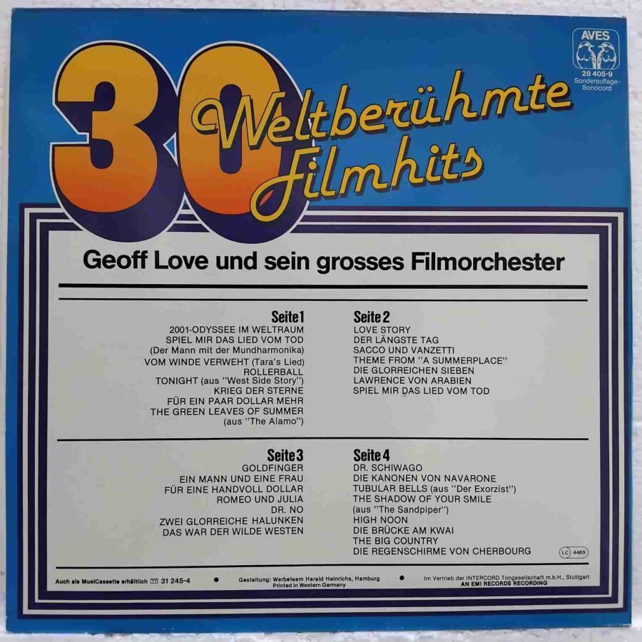 Geoff Love & His Orchestra – 30 Weltberühmte Filmhits (3) Geoff Love & His Orchestra – 30 Weltberühmte Filmhits - Disc VINIL LP EX
