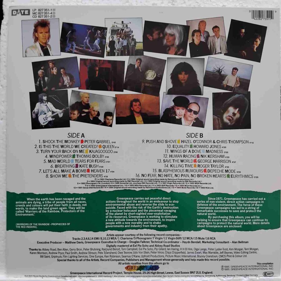 Greenpeace (3) Greenpeace - Peter Gabriel, Queen, Kate Bush, Depeche Mode - Disc VINIL LP EX