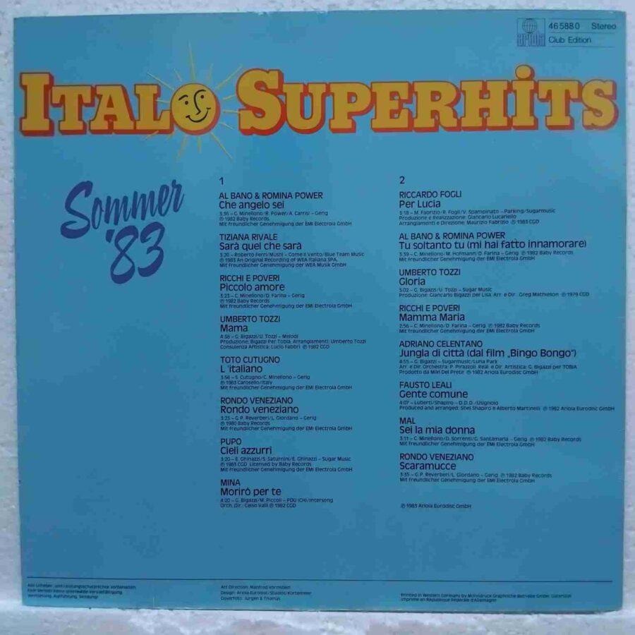 Italo Superhits Sommer '83 - Al Bano & Romina Power, Toto Cutugno, Umberto Tozzi, Ricchi e Poveri - Disc VINIL LP VG VG+