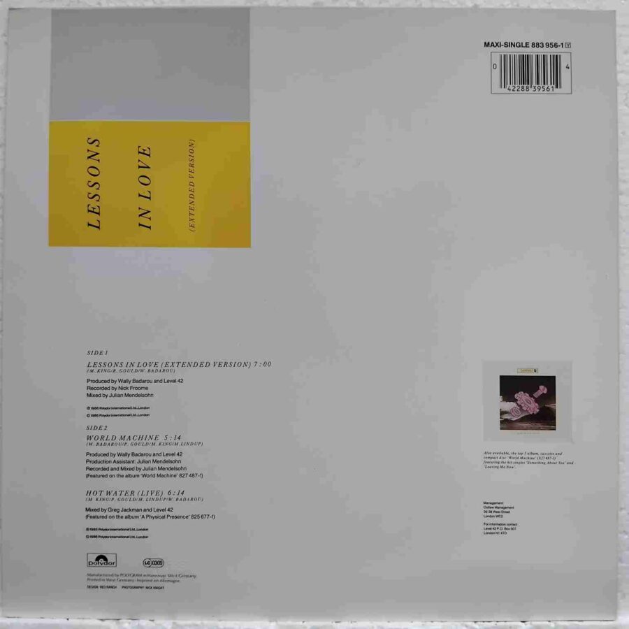 Level 42 – Lessons In Love (Extended Version) (3) Level 42 – Lessons In Love (Extended Version) - Disc VINIL MAXI 45 RPM EX