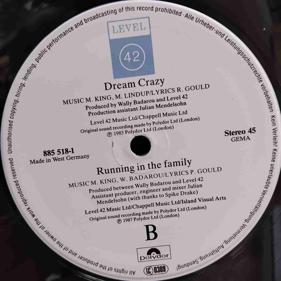 Level 42 – Running In The Family (1) Level 42 – Running In The Family - Disc VINIL MAXI 45 RPM EX