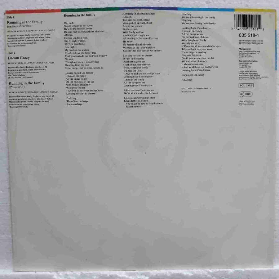 Level 42 – Running In The Family (3) Level 42 – Running In The Family - Disc VINIL MAXI 45 RPM EX