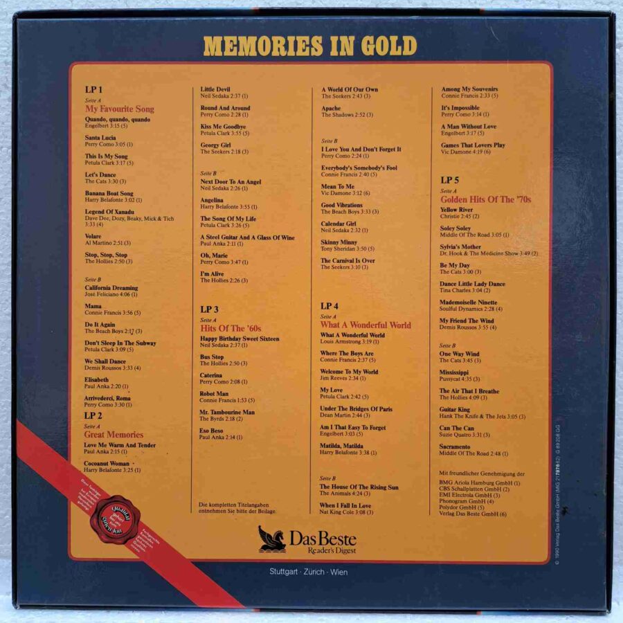 Memories in Gold (3) Memories in Gold - Engelbert, Perry Como, Petula Clark, Beach Boys - box set - Disc VINIL 5LP EX