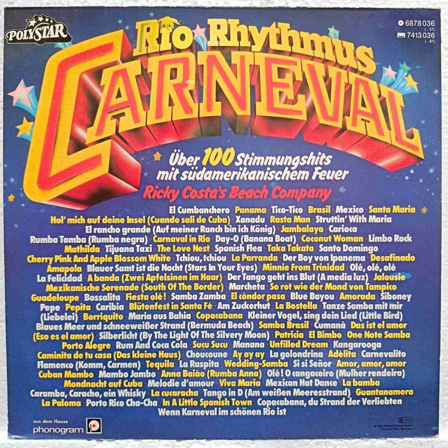 Ricky Costa's Beach Company – Rio Rhythmus Carneval SKUOCT (3) Ricky Costa's Beach Company – Rio Rhythmus Carneval – Disc VINIL 2LP VG+