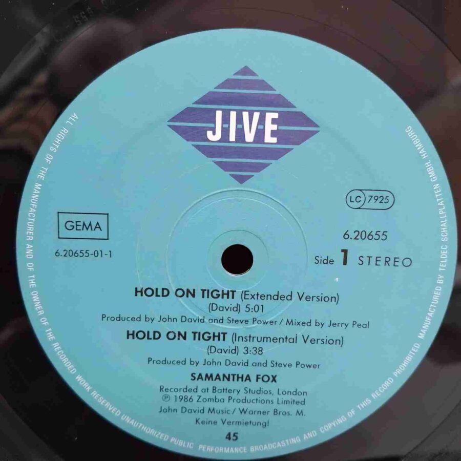 Samantha Fox – Hold On Tight - Disc VINIL MAXI 45 RPM EX