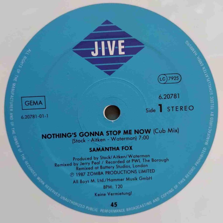 Samantha Fox – Nothing's Gonna Stop Me Now (Cub Mix) (1) Samantha Fox – Nothing's Gonna Stop Me Now (Cub Mix) - Disc VINIL MAXI 45 RPM EX, disc alb