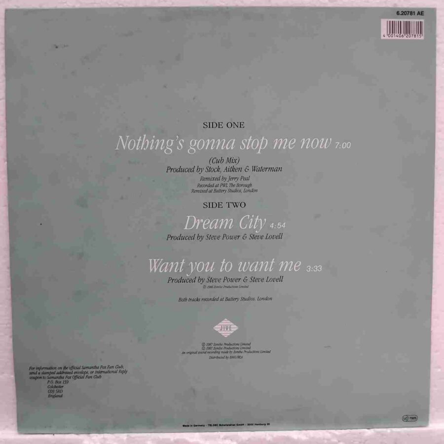 Samantha Fox – Nothing's Gonna Stop Me Now (Cub Mix) (1 (3) Samantha Fox – Nothing's Gonna Stop Me Now (Cub Mix) - Disc VINIL MAXI 45 RPM EX, disc alb