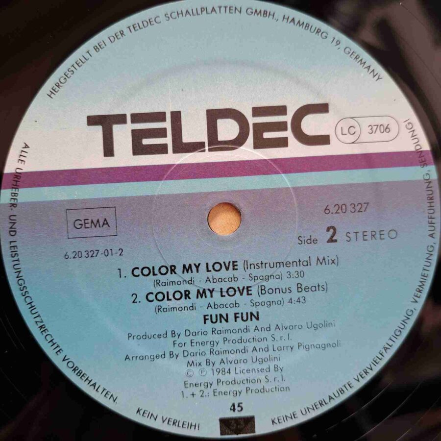 Fun Fun – Colour My Love SKU8 (1) Fun Fun – Colour My Love - Disc VINIL MAXI 45 RPM EX