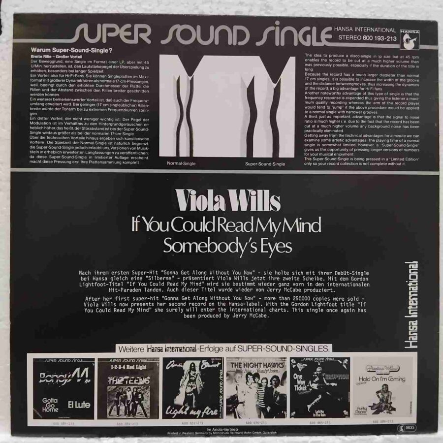 Viola Wills – If You Could Read My Mind SKU6 (3) Viola Wills – If You Could Read My Mind - Disc VINIL MAXI 45 RPM VG+